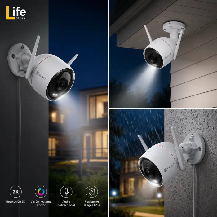 CAMARA DE SEGURIDAD 5MP FIJA WIFI LENTE GRAN ANGULAR 108° EZVIZ HASTA 512GB EXTERIORES IA PERSONAS Y AUTOS ALUMINIO - Imagen 2