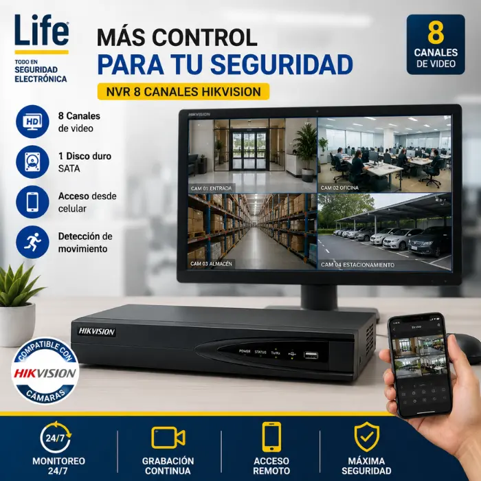 NVR 8 CAMARAS POE GRABADOR DIGITAL CAPACIDAD 1 DISCO DURO HIKVISION - Imagen 3