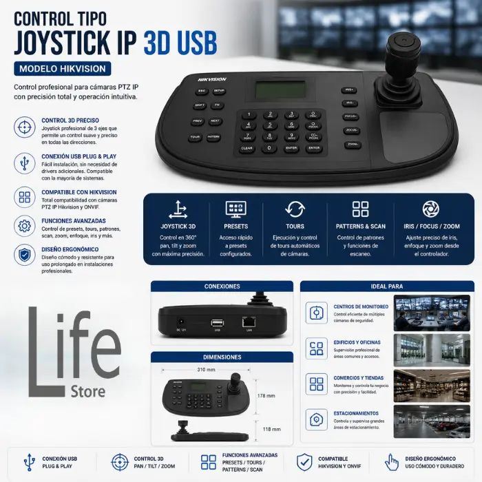 CONTROL TIPO JOYSTICK IP 3D USB PMODELO HIKVISION - Imagen 2