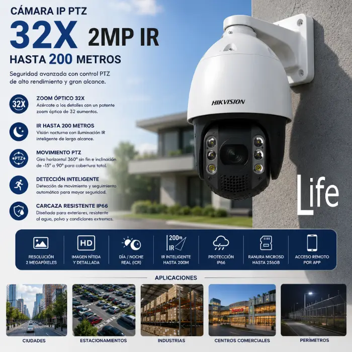 CAMARA IP PTZ 2MP 32X IR HASTA 200 METRO HIKVISION - Imagen 2