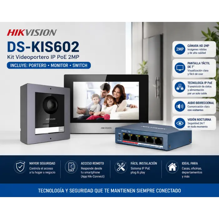KIT VIDEO PORTERO CON MONITOR DS-KD8003 CAMARA DS-KH6320 SWITCH Y SD CARD - Imagen 2