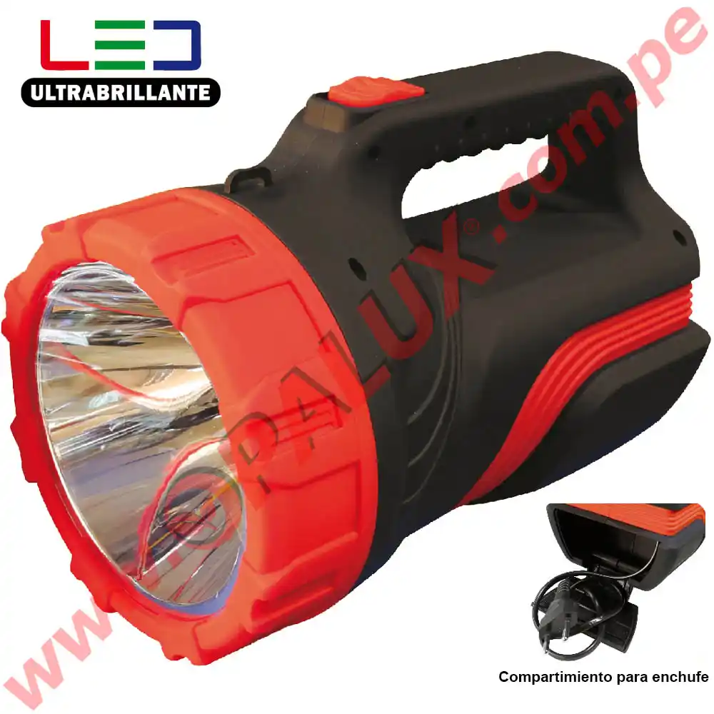 Linterna LED 5W “Opalux” 100MTS, LED CREE, 4 Hrs Alto Brillo, 8Hrs modo  ahorro, recargable, batería 4v 2.8ah color rojo y negro - LIFE STORE