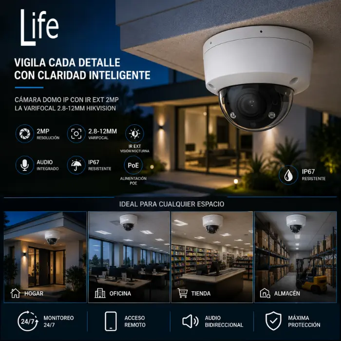 CAMARA DOMO IP CON IR EXT 2MP LA VARIFOCAL 2.8-12MM HIKVISION - Imagen 3