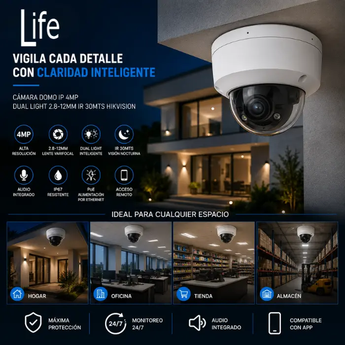 CAMARA DOMO IP 4MP DUAL LIGHT 2.8-12MM IR 30MTS HIKVISION - Imagen 3