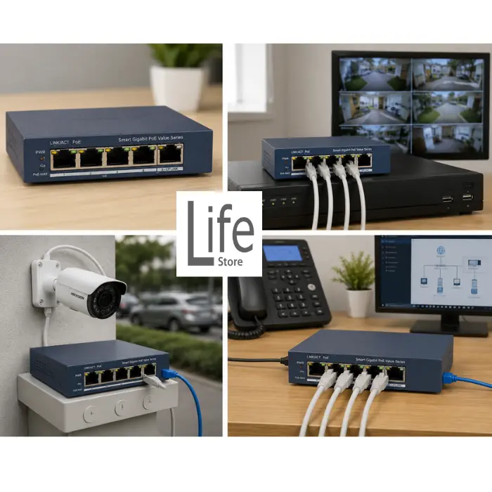 SWITCH 4 POE ALL 1000M (1G) + 1 UP RJ45 GIGABITE 60W HIKVISION ADMINISTRABLE - Imagen 3