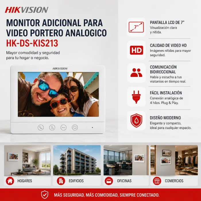 MONITOR ADICIONAL PARA VIDEO PORTERO ANALOGICO HK-DS-KIS213 - Imagen 2