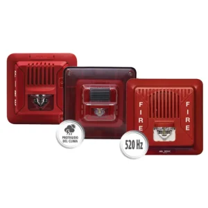 SIRENA CON LUZ ESTROBOSCOPICA ROJA PARA EXTERIORES, MONTAJE EN PARED CERT UL MIRCOM