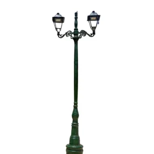POSTE ORNAMENTAL METALICO HIERRO FUNDIDO 3.2MTS CON 2 FAROLAS COLONIALES E27 220V DISEÑO COLONIAL