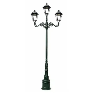 POSTE ORNAMENTAL METALICO HIERRO FUNDIDO 3.2MTS CON 3 FAROLAS COLONIALES E27 220V DISEÑO COLONIAL