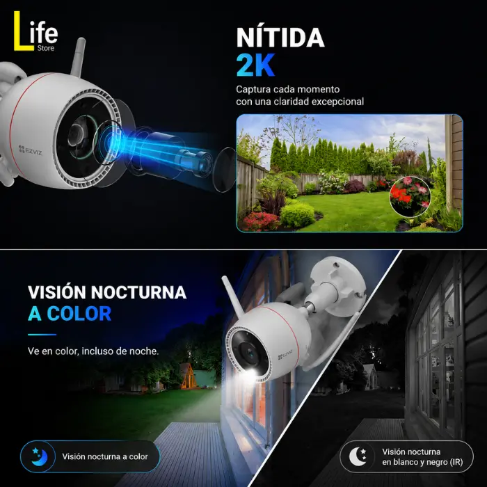 CAMARA DE SEGURIDAD 3MP FIJA WIFI LENTE GRAN ANGULAR 108° EZVIZ HASTA 512GB EXTERIORES IA PERSONAS - Imagen 2