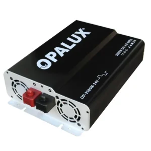 INVERSOR DE VOLTAJE 24V "OPALUX" DE ONDA MODIFICADA 2000W  INC. 4 FUSIBLES, 1 PAR DE CABLE R/N CON TERMINAL 50/60 HZ
