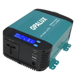 INVERSOR DE VOLTAJE  "OPALUX" DE ONDA SENOIDAL PURA 600W 12V INC. 2 FUSIBLES, 1 PAR DE CABLE R/N CON TERMINAL 50/60 HZ