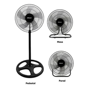 VENTILADOR DE PISO 3 EN 1 18" 50W "OPALUX"  COLOR NEGRO, HELICES DE 5 ASPAS MOTOR DE ALUMINIO, 3 VELOCIDADES, 220V 60HZ 50W BASE 50CM