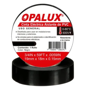 CINTA "OPALUX" NEGRA AISLANTE ELECTRICA 18 MTS (SET 10PZ)