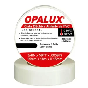 CINTA "OPALUX" BLANCA AISLANTE ELECTRICA 20 MTS (SET 10PZ)