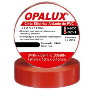 CINTA "OPALUX" ROJA AISLANTE ELECTRICA 20 MTS (SET 10PZ)