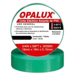 CINTA "OPALUX" VERDE AISLANTE ELECTRICA 20 MTS (SET 10PZ)