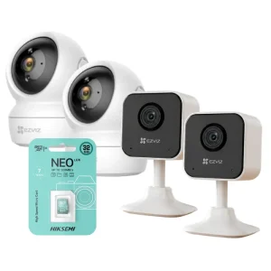 KIT 4 CAMARAS EZVIZ INTERIORES (2 MOVIMIENTO 2MB + 2 FIJAS 2MB) CON 4 MICRO SD 32GB