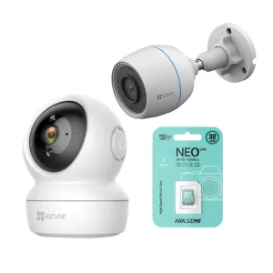 KIT 2 CAMARAS EZVIZ INTERIORES EXTERIORES (1 MOVIMIENTO INT 2MB / 1 FIJA EXT 2MB) CON 2 MICRO SD 32GB