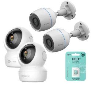 KIT 4 CAMARAS EZVIZ INTERIORES EXTERIORES (2 MOVIMIENTO INT 2MB / 2 FIJAS EXT 2MB) CON 4 MICRO SD 64GB