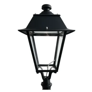 FAROLA LED EXTERIOR VALENTINO 100W PARA ALUMBRADO PUBLICO CON LUMINARIA INTEGRADA DISEÑO ORNAMENTAL IDEAL PARA PARQUES Y JARDINES MARCA LIFE ALUMINIO FUNDIDO