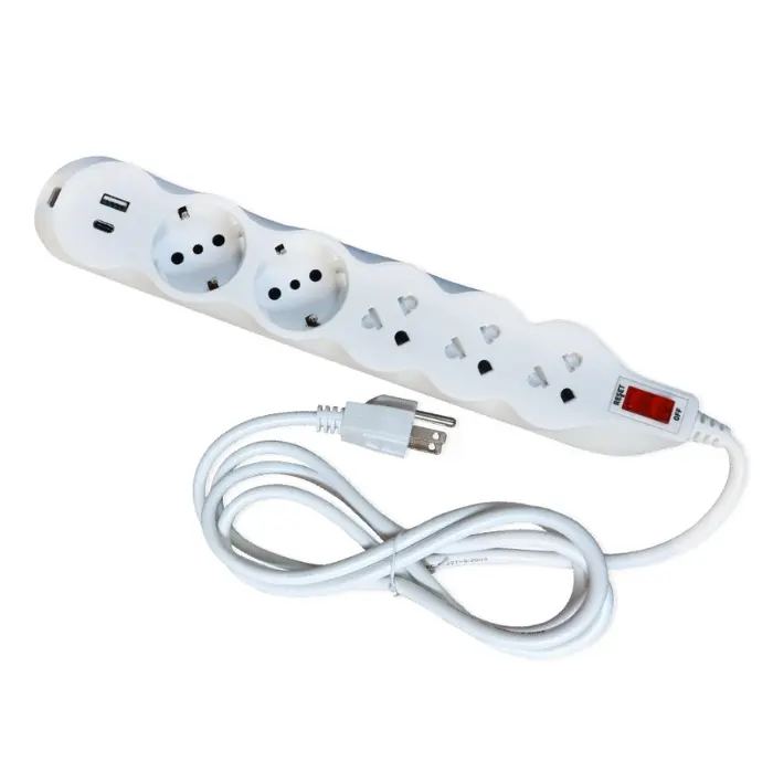 SUPRESOR DE PICO "OPALUX" 03 TOMAS UNIVERSALES + 2 SCHUKO + 1 USB 2.1A + 1 USB C C/SITCH RESET 1.8METROS