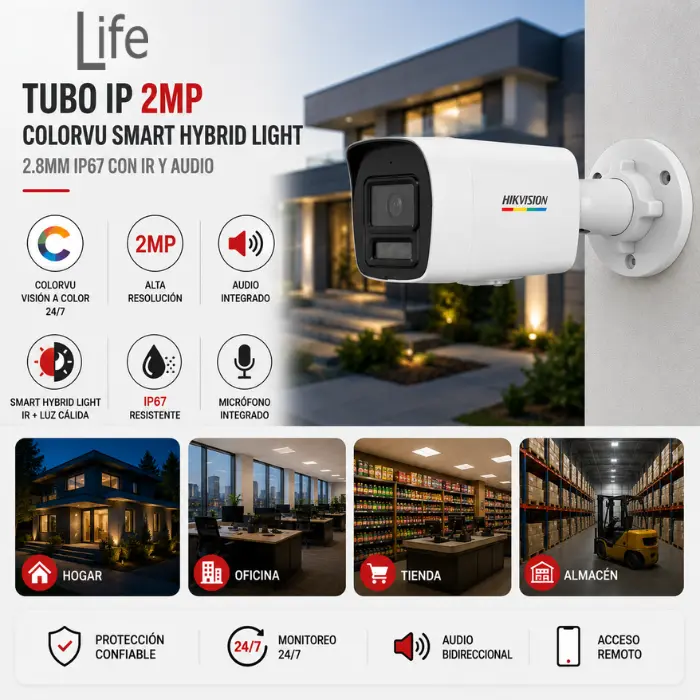 CAMARA TUBO IP 2MP COLORVU SMART HYBRID LIGHT 2.8MM IP67 CON IR Y AUDIO - Imagen 2