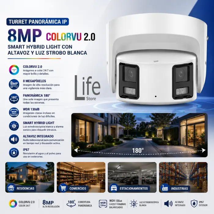 CAMARA TURRET IP 8MP PANORAMICA COLORVU2.0 SMART HYBRID LIGHT CON ALTAVOZ Y LUZ STROBO BLANCA - Imagen 2