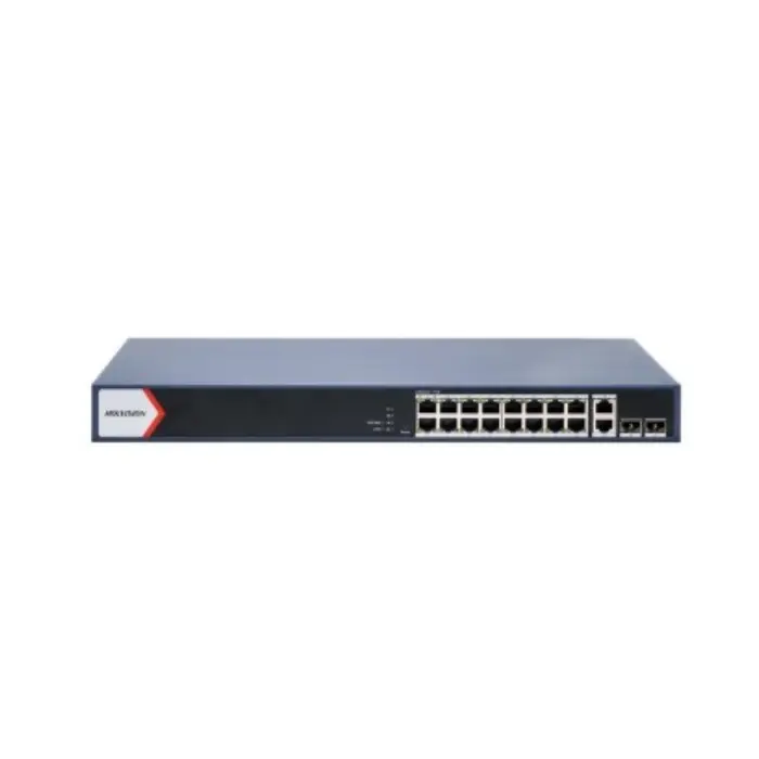 SWITCH 16 PUERTOS POE ALL 1000M (1G) + 2 UP RJ45 (1G) + 2 UP SFP (1G) - 230W ADMINISTRABLE HIKVISION