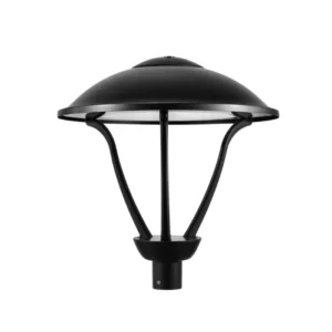 FAROLA LED EXTERIOR TIPO ISLA MEDIANA 100W PARA ALUMBRADO PUBLICO CON LUMINARIA INTEGRADA DISEÑO ORNAMENTAL IDEAL PARA PARQUES MARCA LIFE ALUMINIO COLOR NEGRO FUNDIDO CON DIFUSOR BLANCO 220V